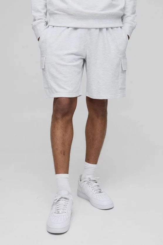 260GSM Loopback Basic Relaxed Fit Mid Length Cargo Shorts