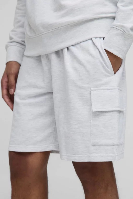 260GSM Loopback Basic Relaxed Fit Mid Length Cargo Shorts