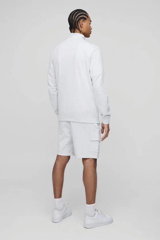 260GSM Loopback Basic Relaxed Fit Mid Length Cargo Shorts