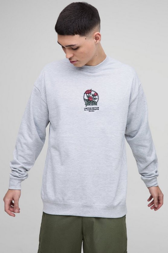 Oversized Embroidered Limited Edition Floral Printed Sweatshirt