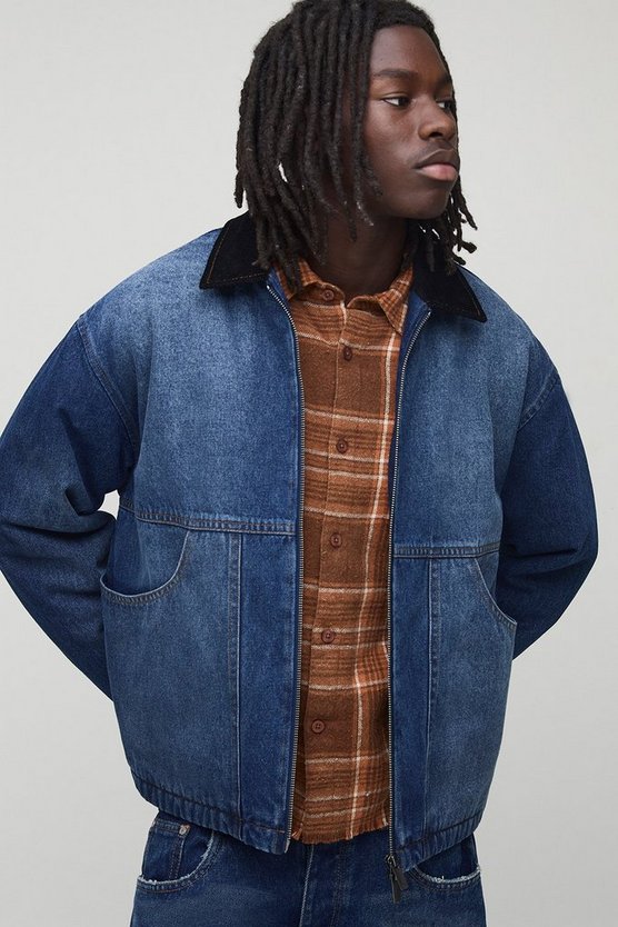 Oversized Boxy Washed Panelled Denim Jacket