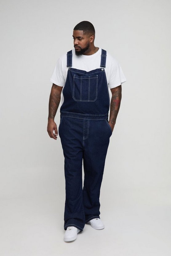 Plus Straight Leg Contrast Stitch Dungarees