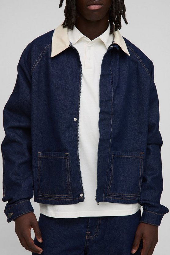 Regular Fit Indigo Denim Harrington Jacket
