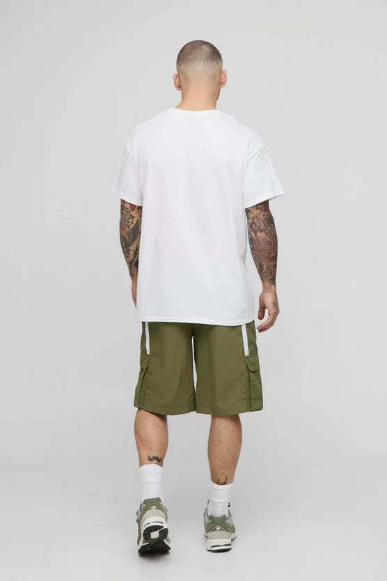 Elasticated Baggy Long Length Nylon Cargo Shorts