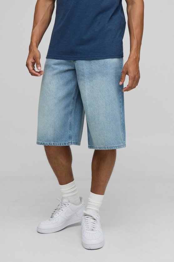 Longline Washed Buckle Adjuster Denim Jorts