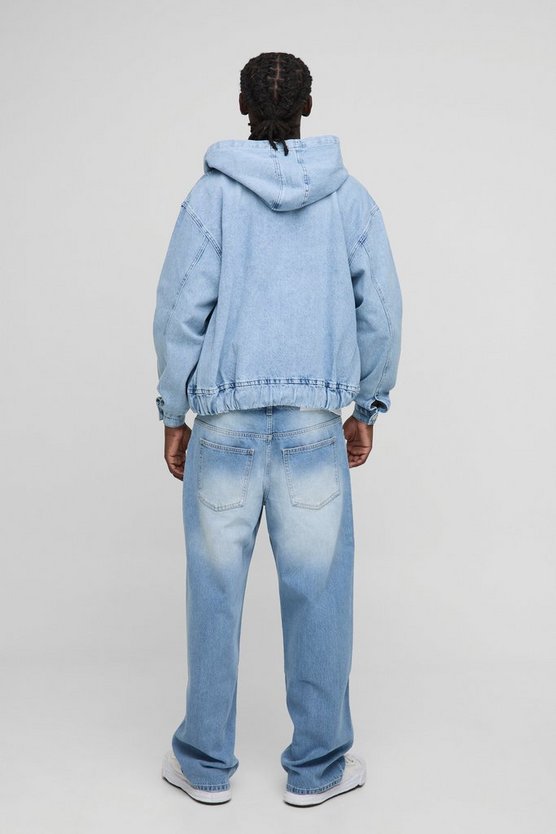 Oversized Boxy Light Blue Washed Denim Hoodie