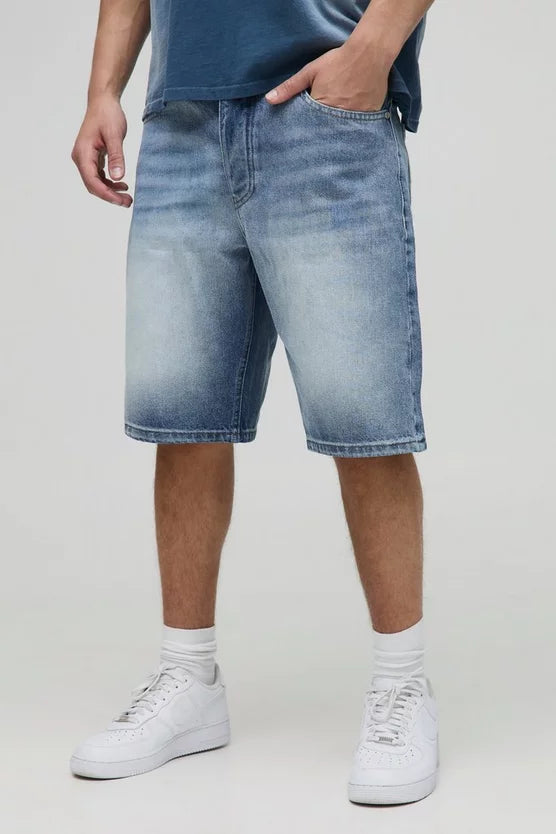 Relaxed Fit Light Blue Washed Denim Shorts