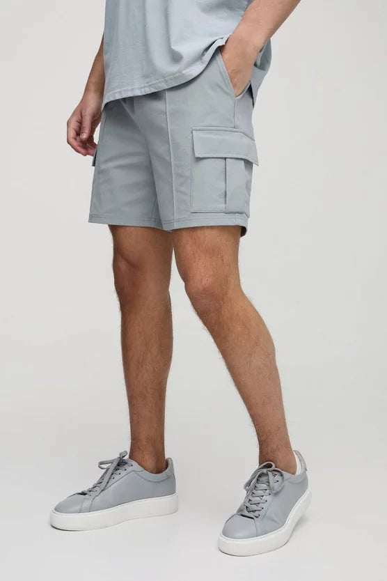 Elasticated Waist Technical Stretch Slim Pintuck Cargo Shorts