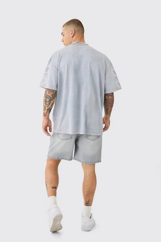 Relaxed Rigid Denim Shorts In Light Grey