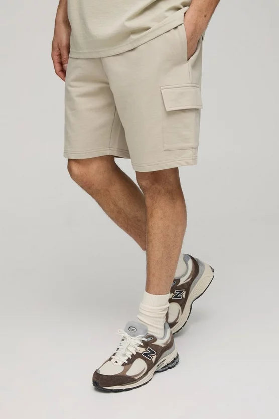 260GSM Loopback Basic Relaxed Fit Mid Length Cargo Shorts