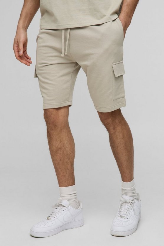 260GSM Loopback Basic Slim Fit Mid Length Cargo Shorts