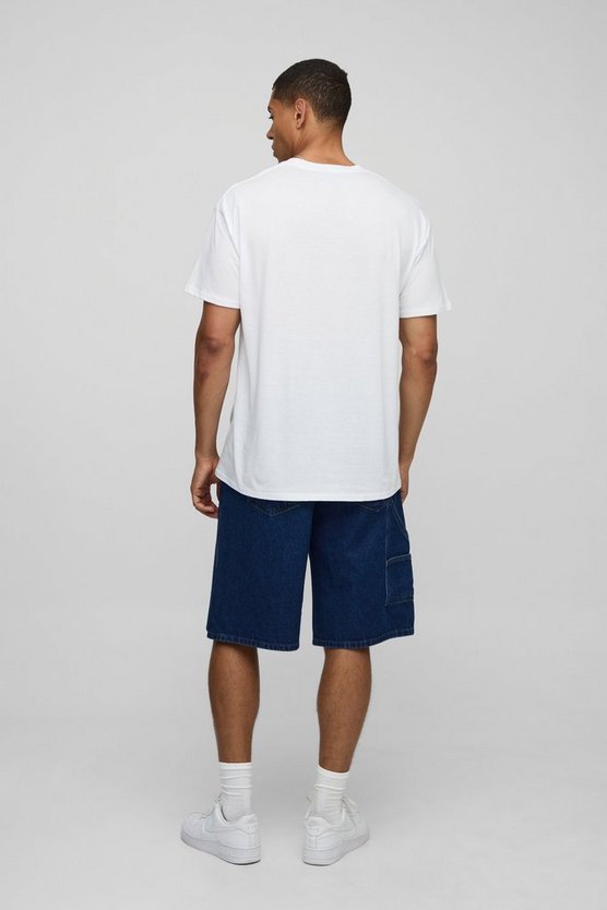 Baggy Fit Carpenter Contrast Stitch Denim Shorts