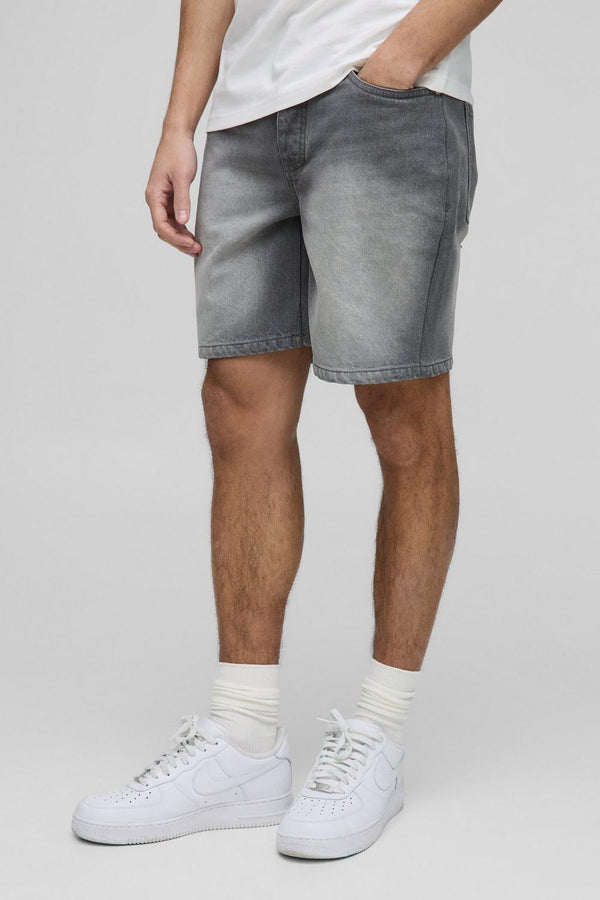 Slim Rigid Denim Shorts In Stonewashed Grey