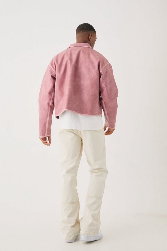 Boxy Tumble PU Applique Harrington Jacket In Pink