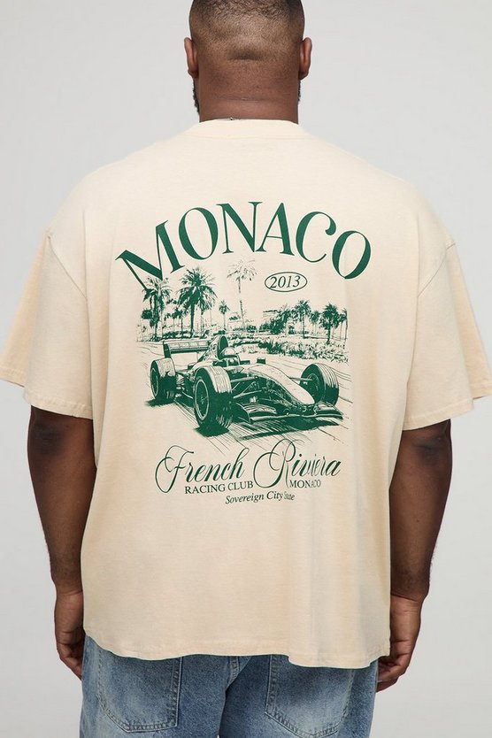 Plus Oversized Monaco Racing Print T-Shirt