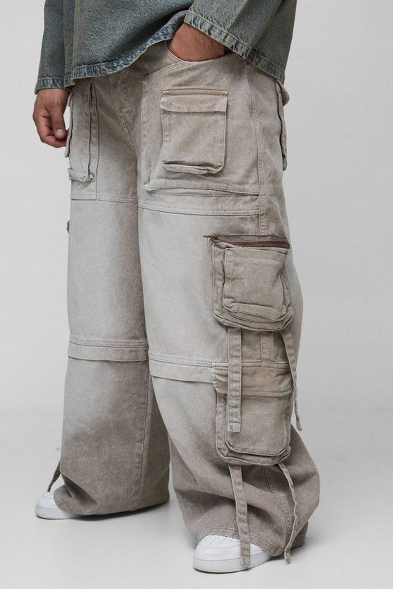 Plus Baggy Rigid Multi Pocket Strap Detail Cargo Jeans