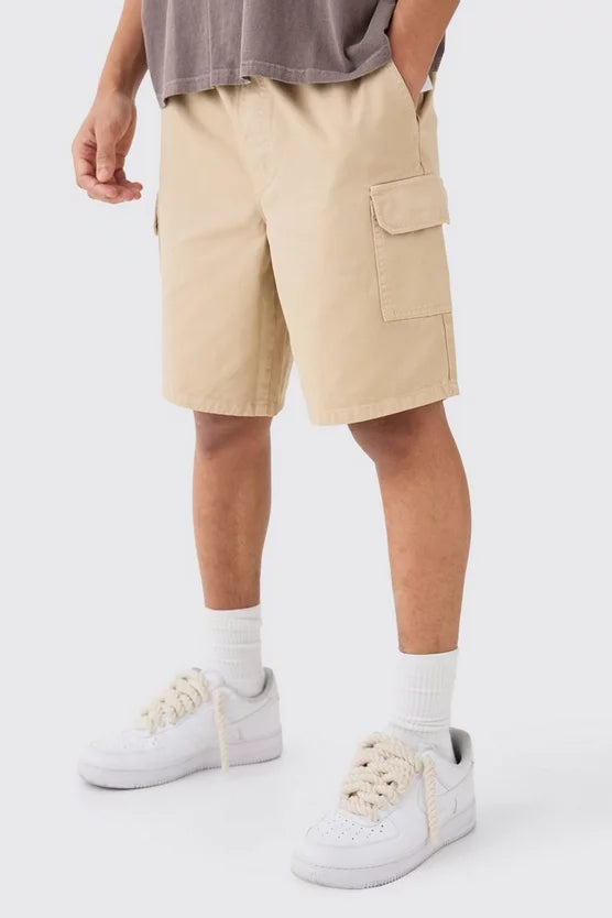 Relaxed Fit Elasticated Waist Cargo Shorts