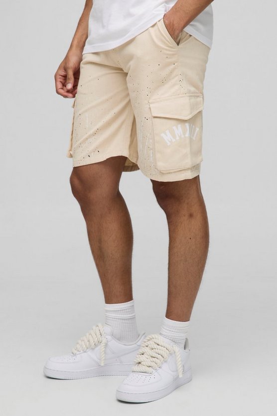 Relaxed Fit Mid Length Printed Cargo Shorts