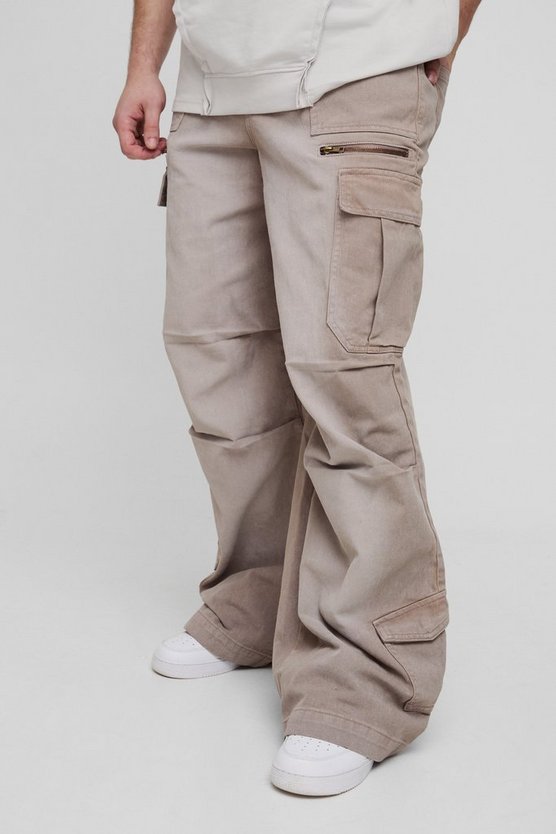 Tall Elasticated Waist Acid Wash Parachute Cargo Jeans