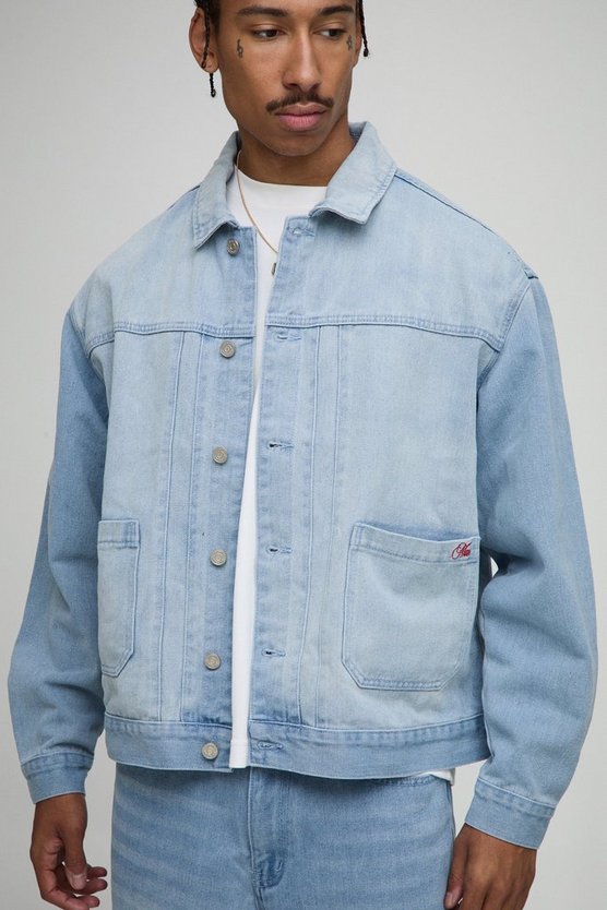 Oversized Boxy Fit Panelled Denim Harrington Jacket