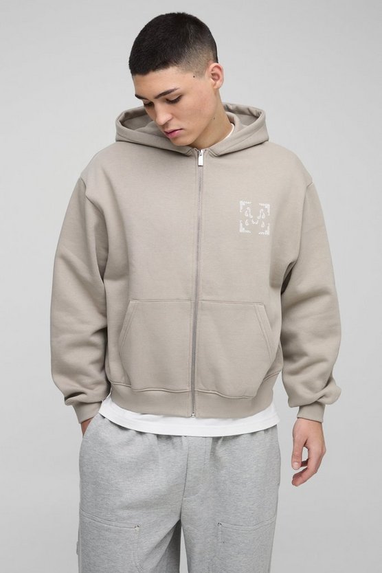 Regular Paisley Back Print Zip Through Hoodie