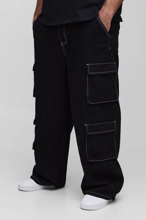 Plus Relaxed Rigid Contrast Stitch Cargo Jeans
