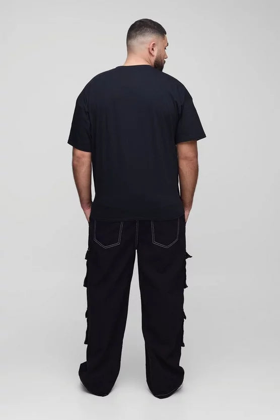 Plus Relaxed Rigid Contrast Stitch Cargo Jeans