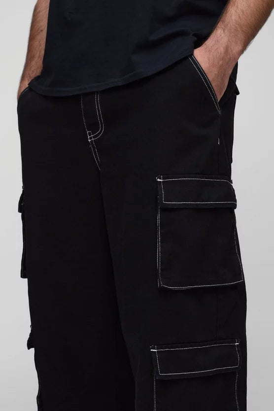 Plus Relaxed Rigid Contrast Stitch Cargo Jeans