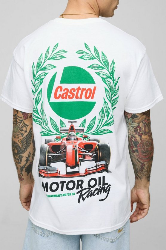 Oversized Castrol Racing License Printed T-Shirt
