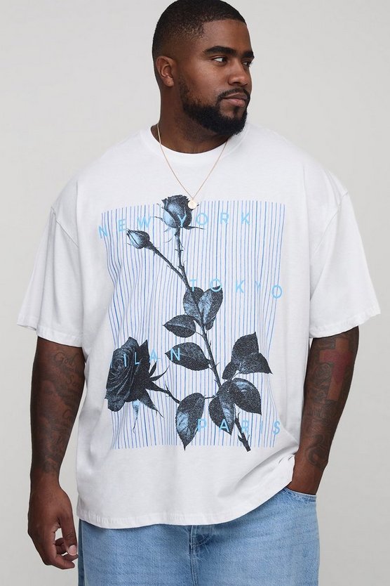 Plus Oversized Location Floral Print Abstract T-Shirt