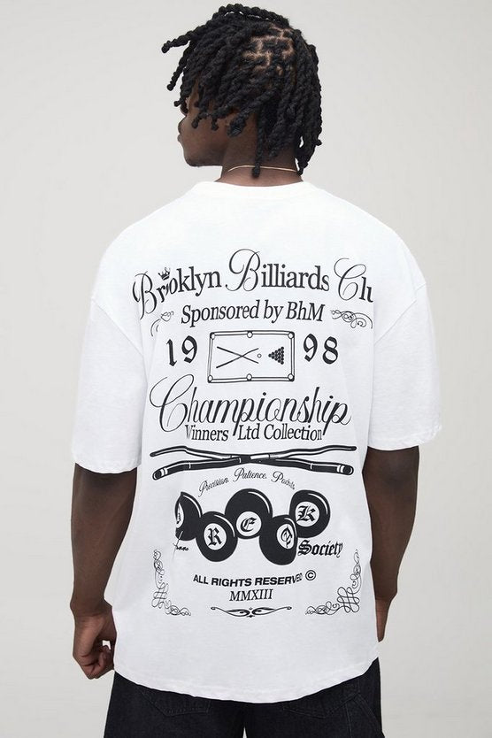 Tall Oversized Brooklyn Billiards Club Print T-Shirt