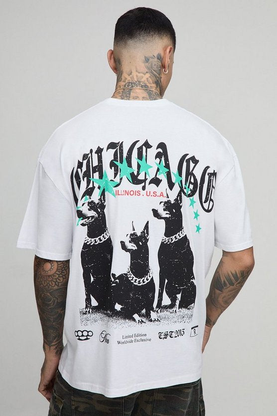 Tall Oversized Chicago Doberman Print T-Shirt