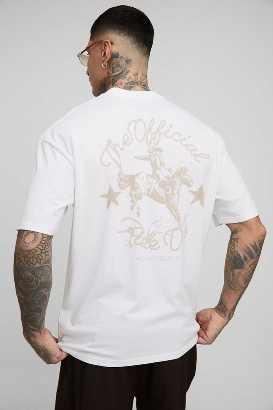 Tall Oversized Extended Neck Western Print T-Shirt