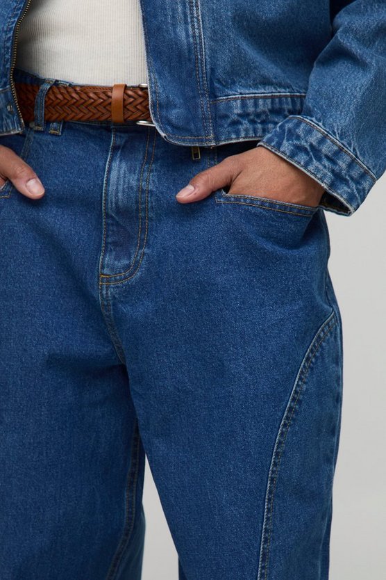 Baggy Blue Washed Paneled Jeans