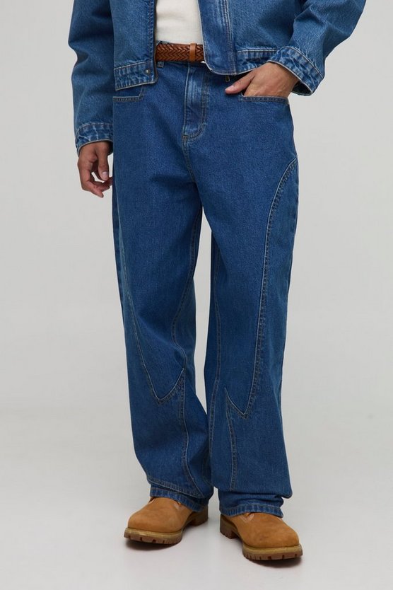 Baggy Blue Washed Paneled Jeans