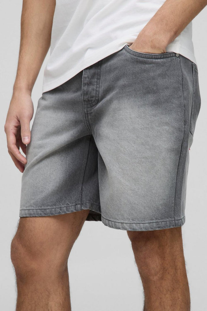 Slim Rigid Denim Shorts In Stonewashed Grey