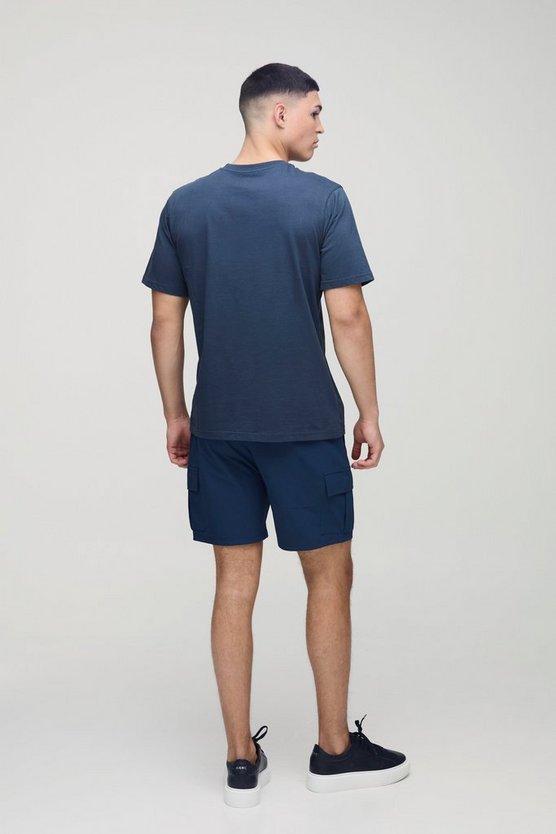 Elasticated Waist Technical Stretch Slim Pintuck Cargo Shorts