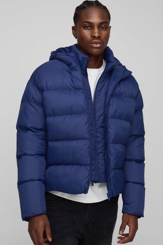 Oversized Boxy Faux Double Layer Hooded Puffer Jacket