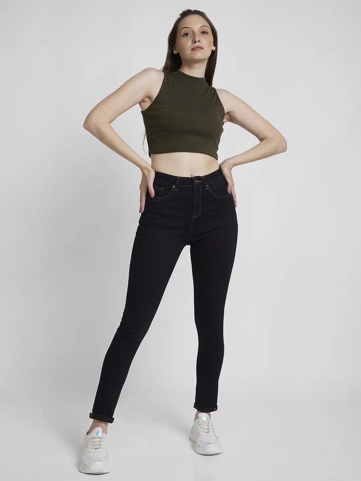 Spykar Women Dark Blue Lycra Skinny Fit Regular Length Clean Look Jeans -(Adora)