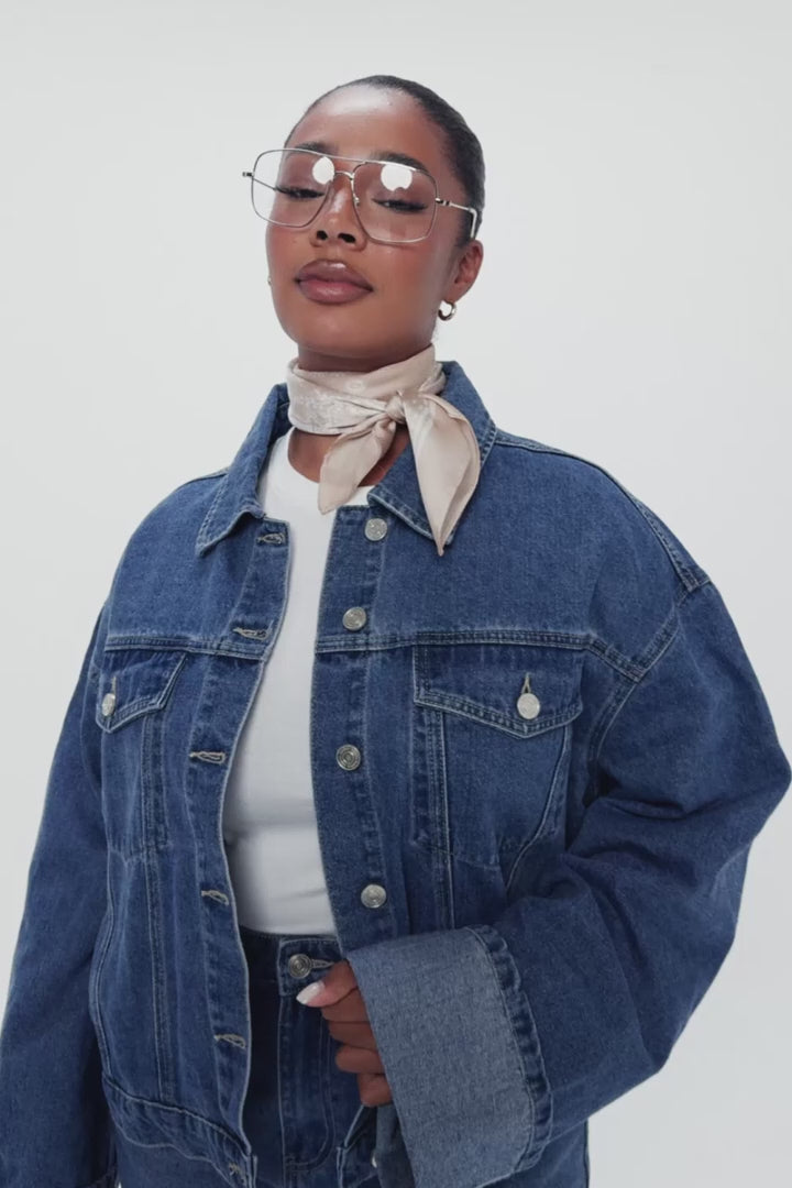 Plus Deep Turn Up Cuff Denim Jacket