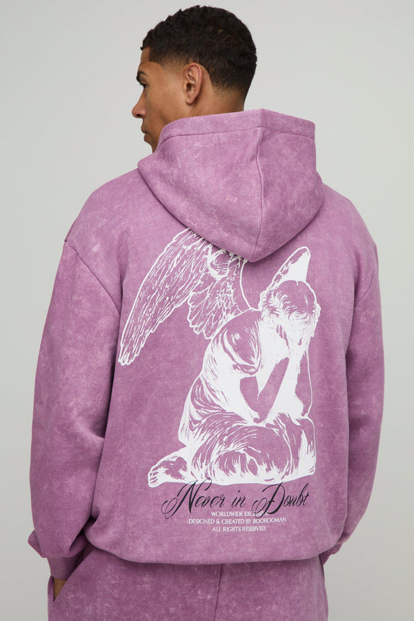 Oversized Graphic Washed Zip Through Hoodie