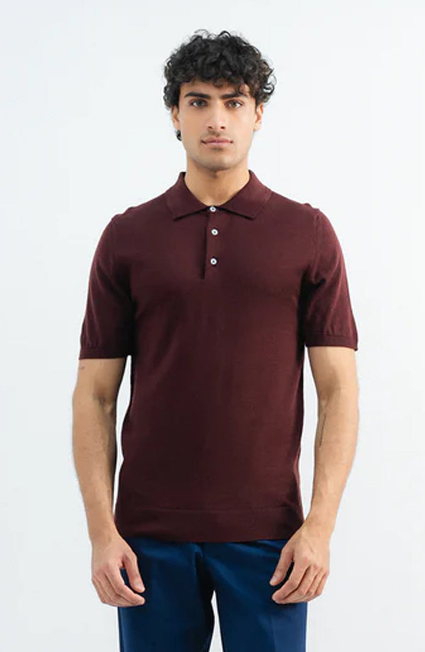 Wool Blend Burgundy Polo Shirt