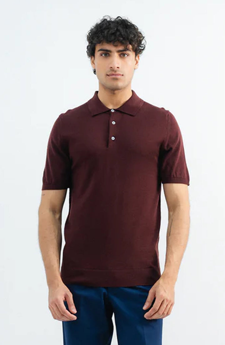 Wool Blend Burgundy Polo Shirt