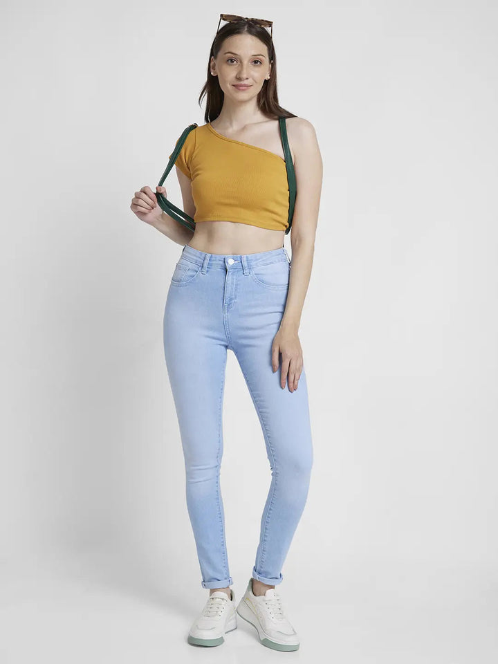 Spykar Women Light Blue Lycra Skinny Fit Regular Length Clean Look Jeans -(Adora)