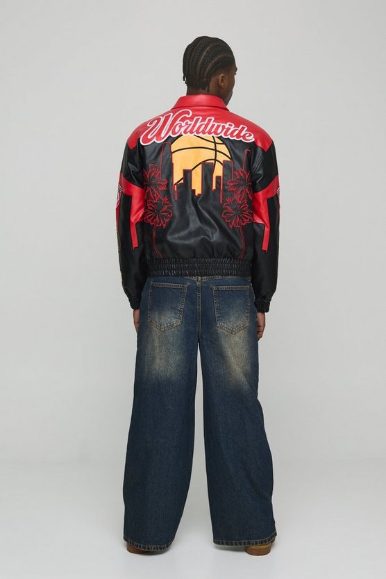 Boxy Worldwide Embroidered PU Badge Varsity Jacket