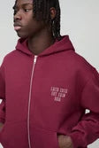 Oversized Boxy Worldwide Embroidered Zip Through Hoodie