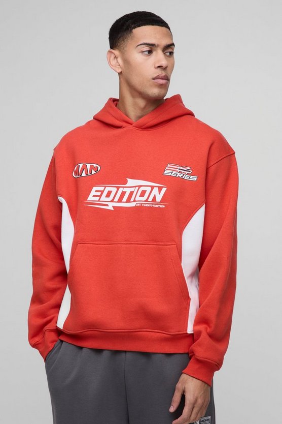 Oversized Moto Cut and Sew Panel Hoodie