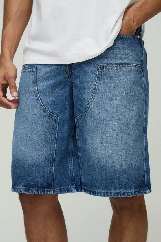 Regular Fit Blue Washed Carpenter Denim Jorts
