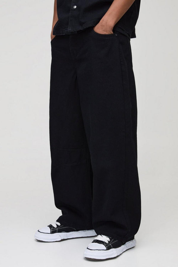 Relaxed Barrel Fit Rigid Black Washed Jeans