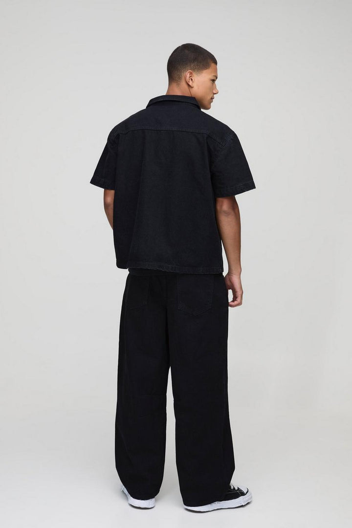 Relaxed Barrel Fit Rigid Black Washed Jeans